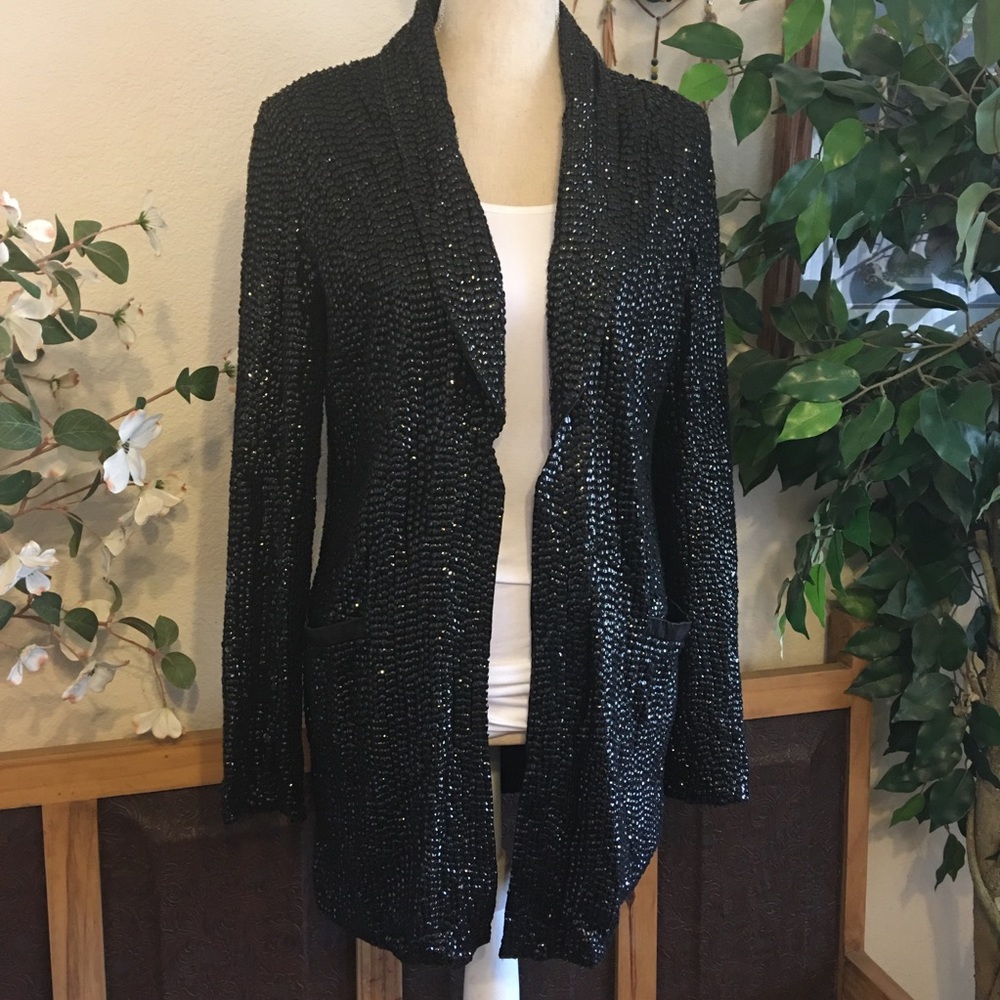 Ambre Babzoe black sequin open front jacket NWT 36